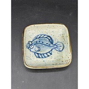 Miya Soy Sauce Wasabi Dipping Dish Blue Flounder Fish Made in Japan 3.5"